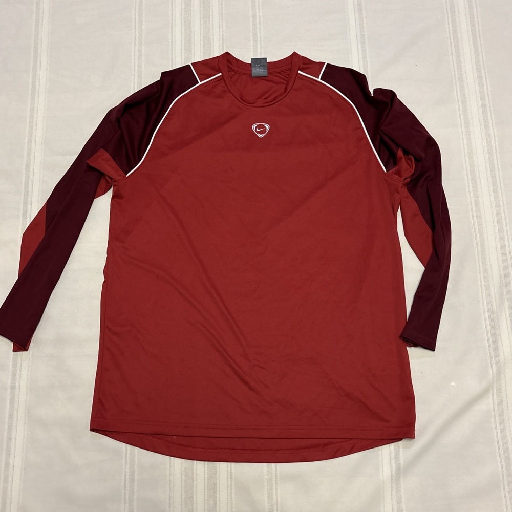 Nike Shirt‎ Mens Large Red Performance Layer Long Sleeve Crew Neck Activewear